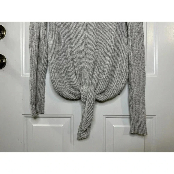 MOTH ANTHROPOLOGIE Tie Front Turtleneck Cashmere Cotton Blend Gray Sweater Small - Picture 4 of 8